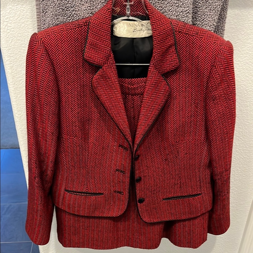 Vintage Nina Ricci Red and Black Skirt Suit